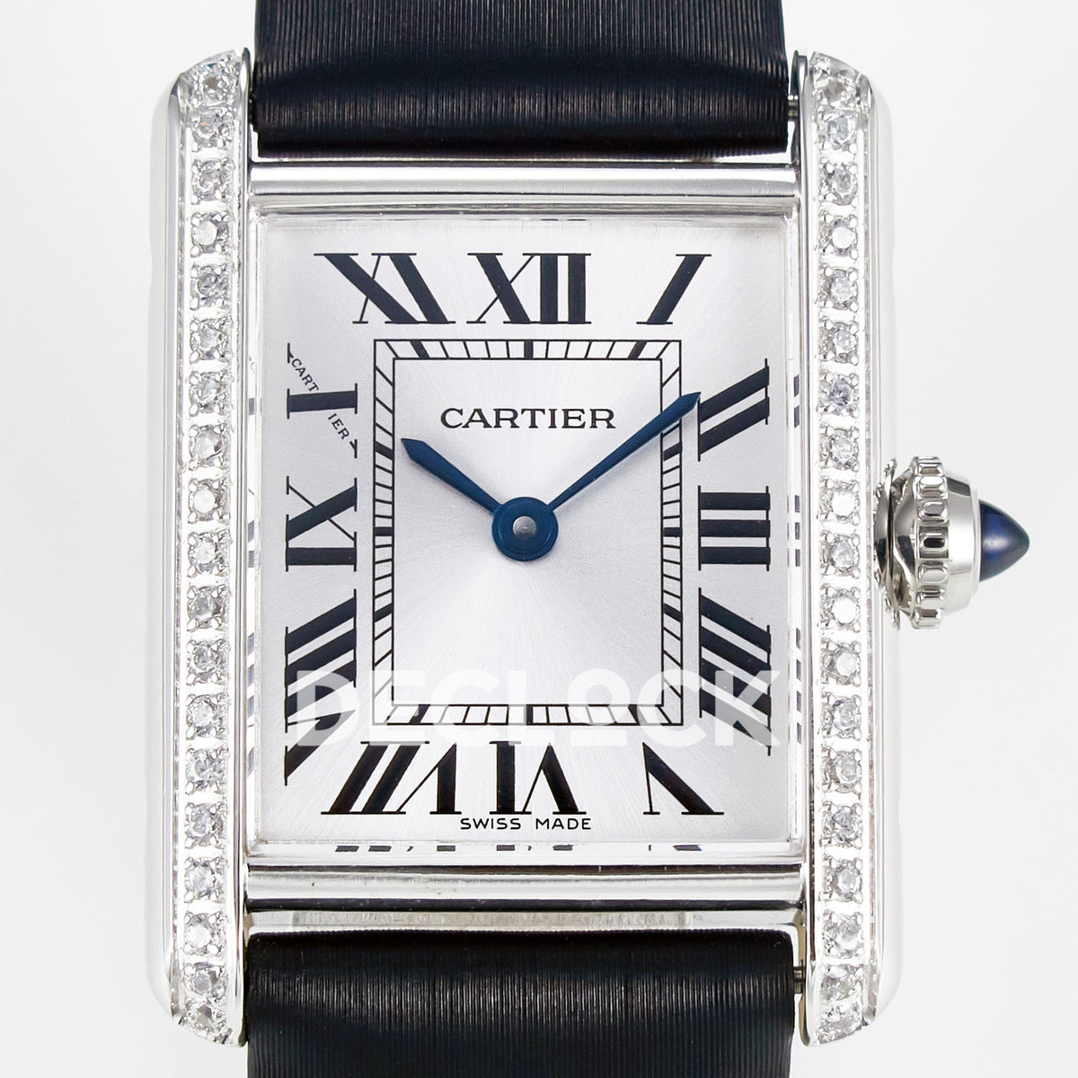 Cartier Tank Must Small 29x22mm Steel White Dial Black Leather Stone Bezel Asian AAA+ Replica – dial front