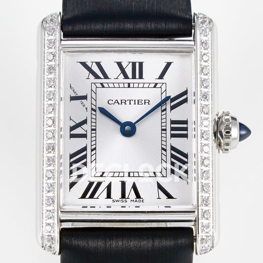 Cartier Tank Must Small 29x22mm Steel White Dial Black Leather Stone Bezel Asian AAA+ Replica – dial front