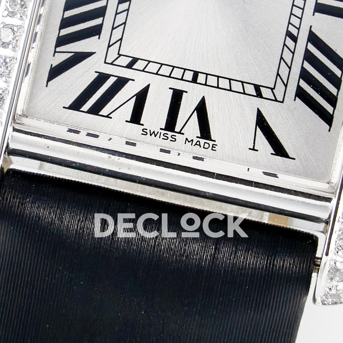 Cartier Tank Must Small 29x22mm Steel White Dial Black Leather Stone Bezel Asian AAA+ Replica – dial lower detail