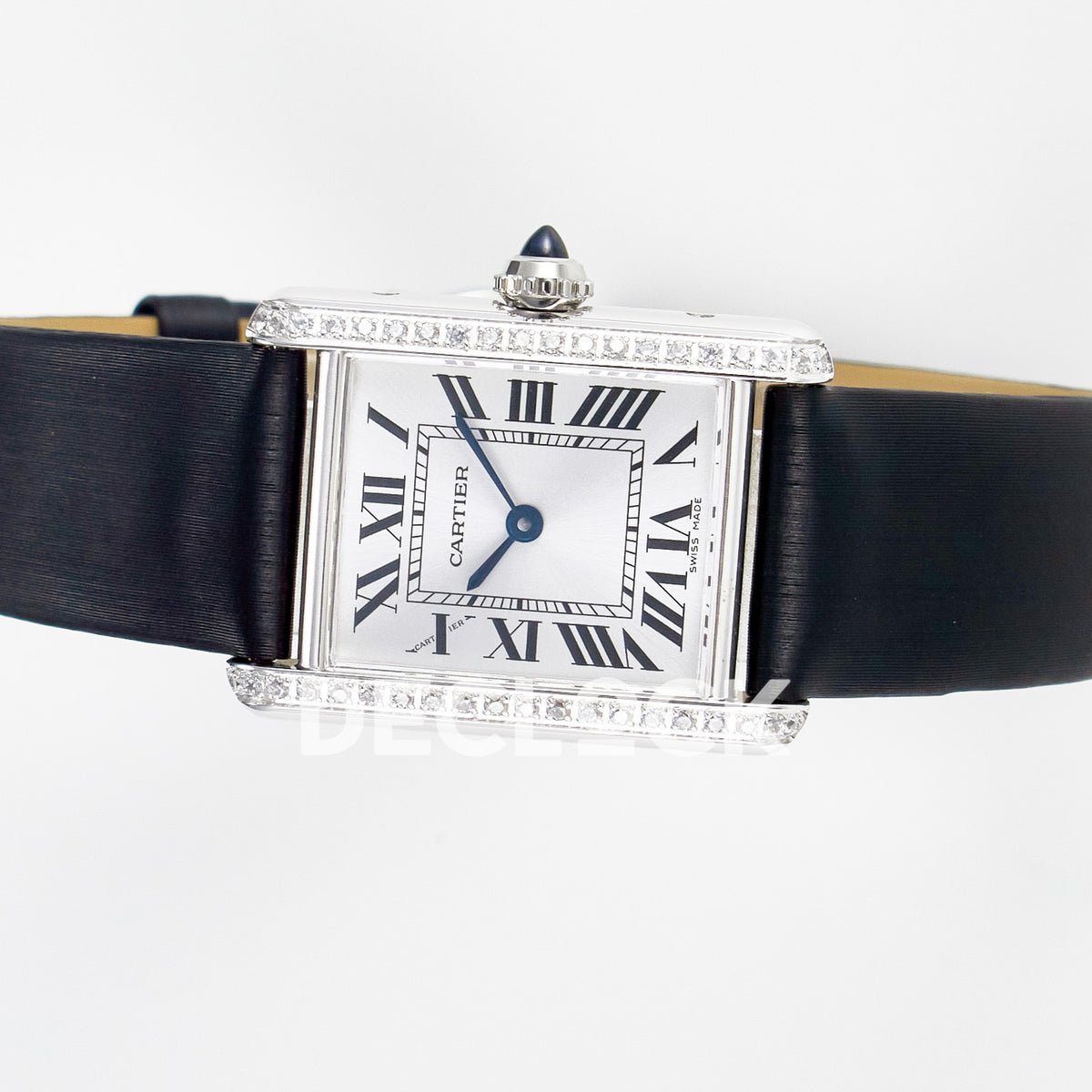 Cartier Tank Must Small 29x22mm Steel White Dial Black Leather Stone Bezel Asian AAA+ Replica – side angle