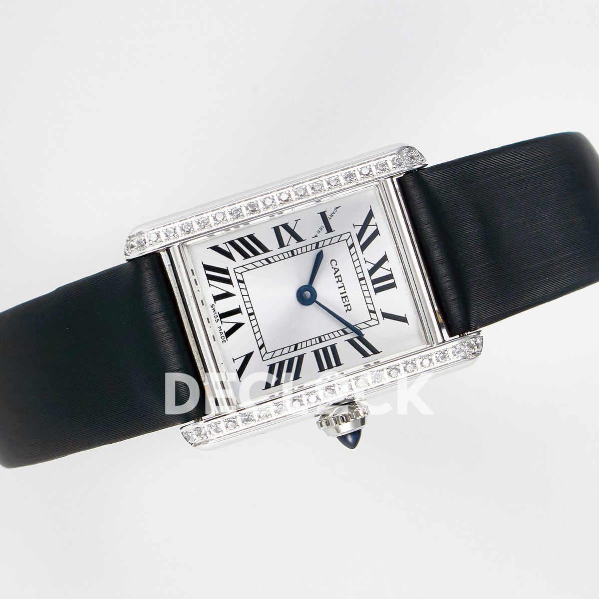Cartier Tank Must Small 29x22mm Steel White Dial Black Leather Stone Bezel Asian AAA+ Replica – strap view