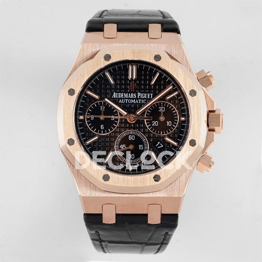 Replica Audemars Pigeut Royal Oak Chronograph 26320OR RG in Black Strap |  Declock.
