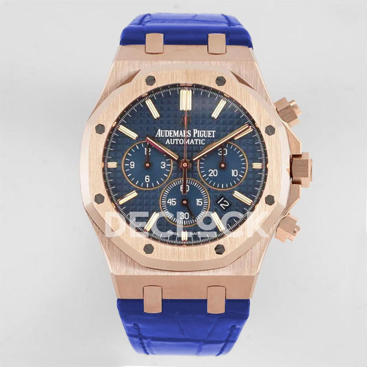 Replica Audemars Pigeut Royal Oak Chronograph 26320OR RG in Blue Strap | Declock.