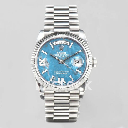 Replica Rolex Day-Date 36 128236 Diamond Roman Dial in Platinum |  Declock.