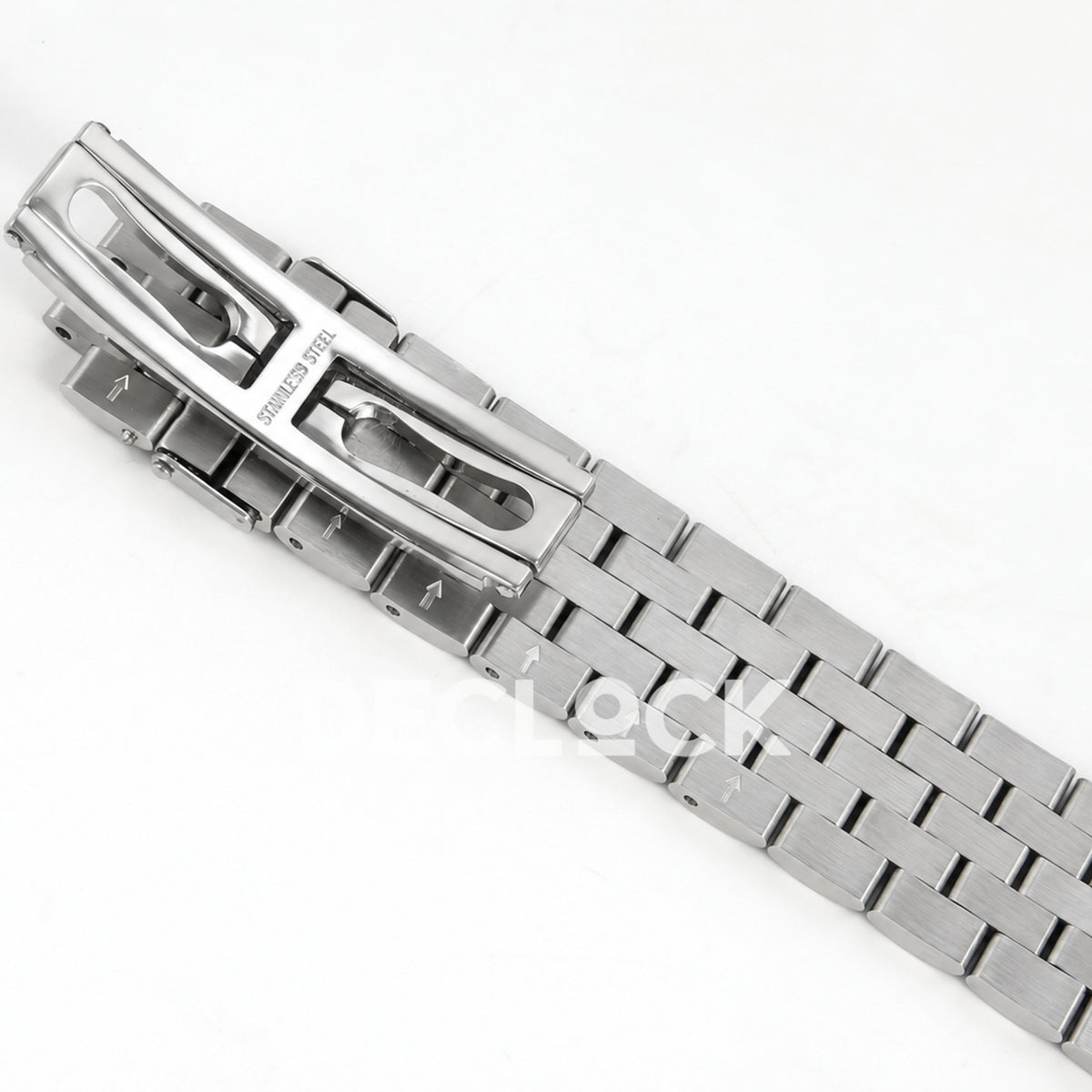 Patek Philippe Celestial 6102 BLSF replica with blue dial, gem-set bezel and steel bracelet — bracelet underside