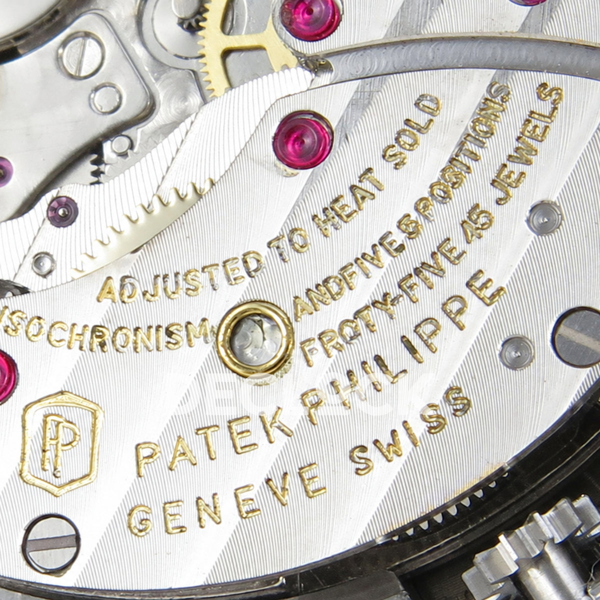 Patek Philippe Celestial 6102 BLSF replica with blue dial and steel bracelet — movement engraving macro