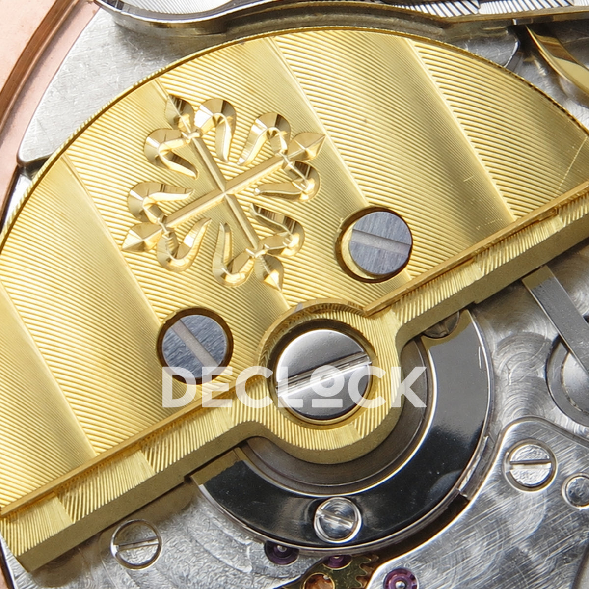 Patek Philippe Celestial 6102 BLSF replica with black dial, gem-set bezel and rose-gold-tone bracelet — micro-rotor macro