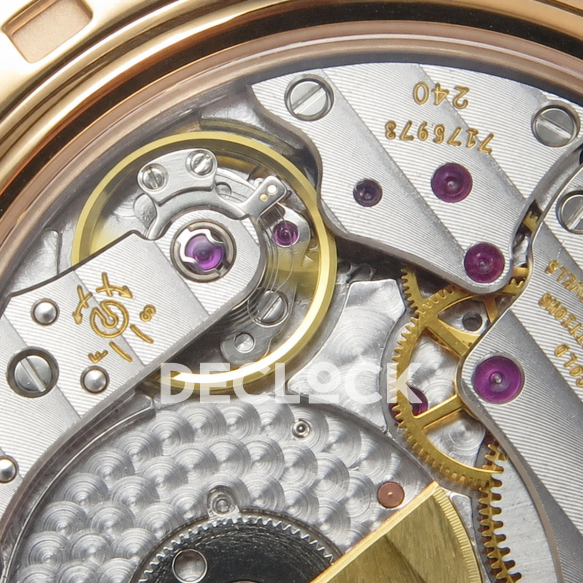 Patek Philippe Celestial 6102R-001 PPF replica with black dial and black leather strap — balance and serial engraving