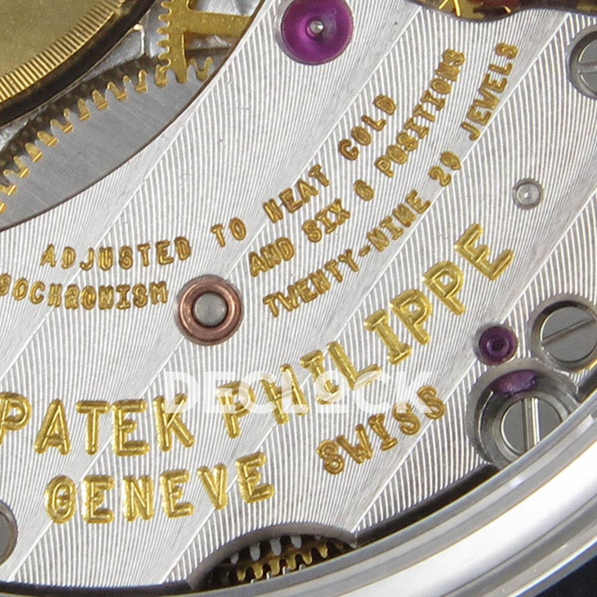 Patek Philippe Celestial 6102P-001 PPF replica with blue dial and blue leather strap — engraved movement bridge