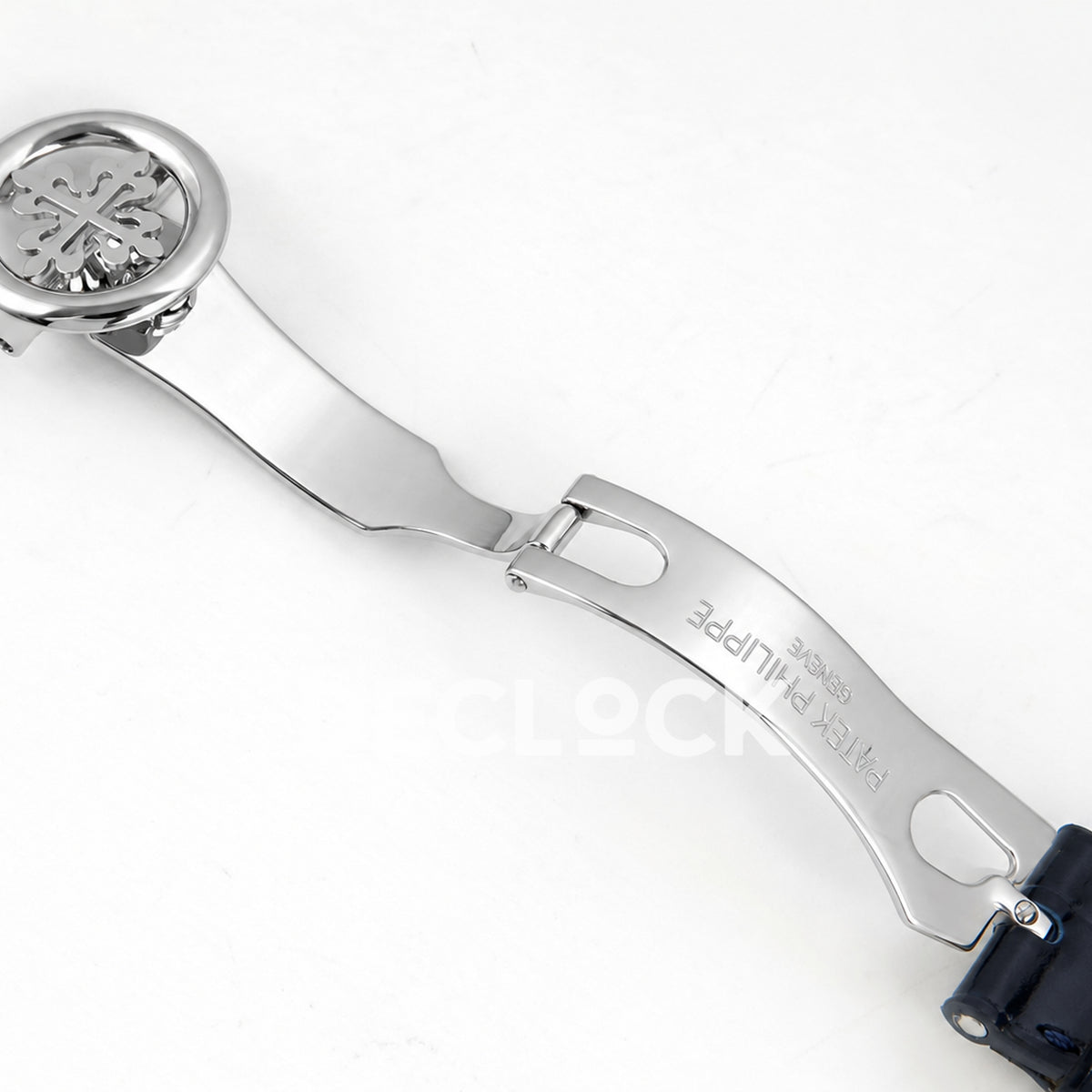 Patek Philippe Celestial 6102P-001 PPF replica with blue dial and blue leather strap — open clasp front