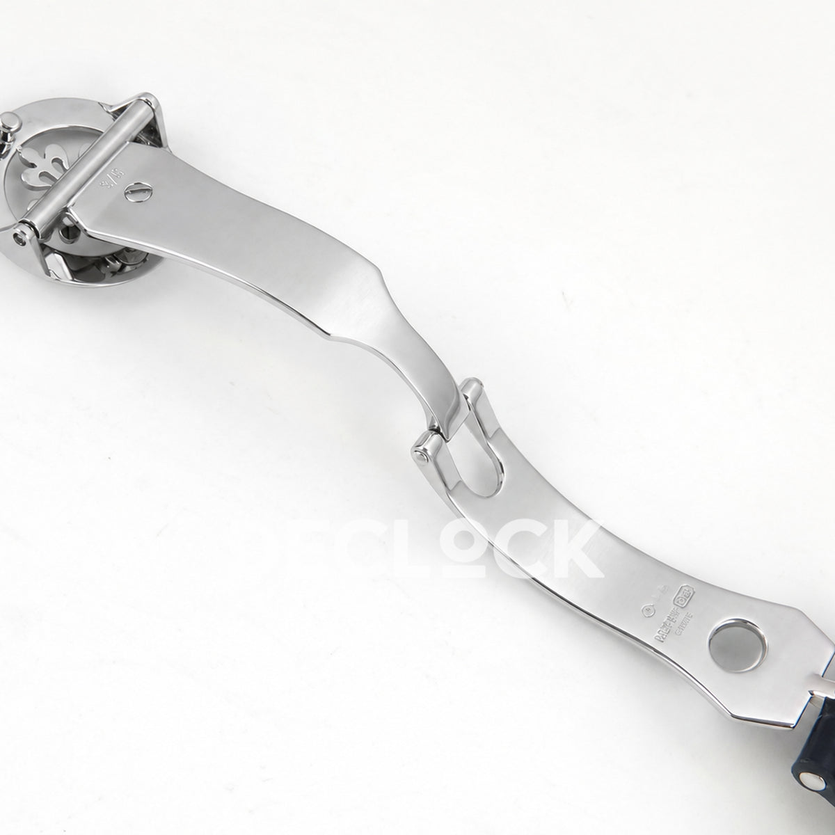 Patek Philippe Celestial 6102P-001 PPF replica with blue dial and blue leather strap — open clasp underside