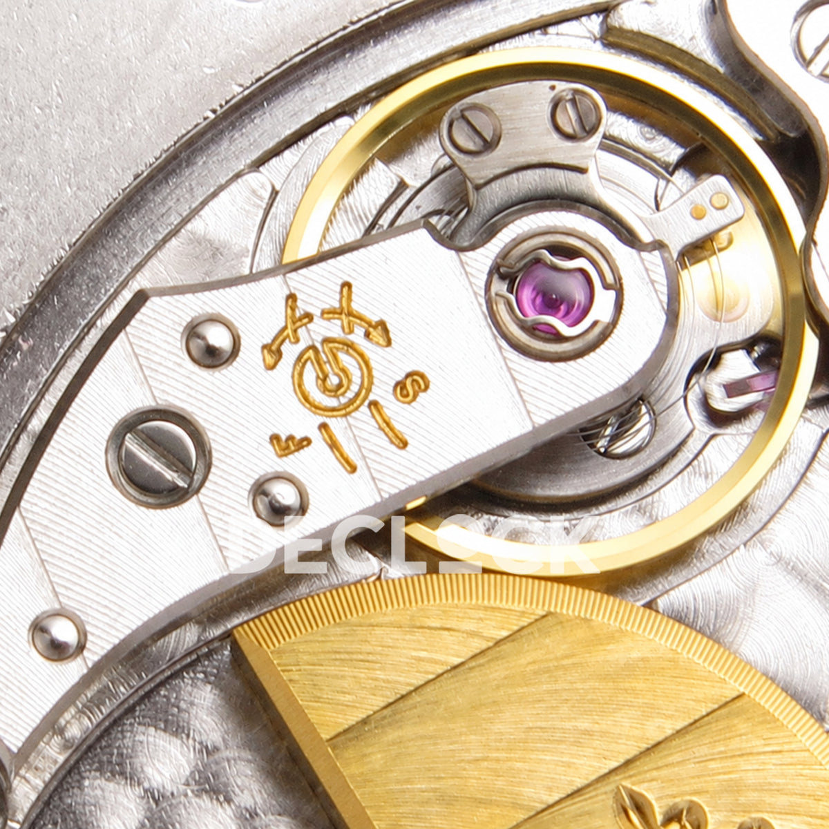 Patek Philippe Celestial 6104P-010 PPF replica with blue dial and clear stone bezel — balance wheel macro