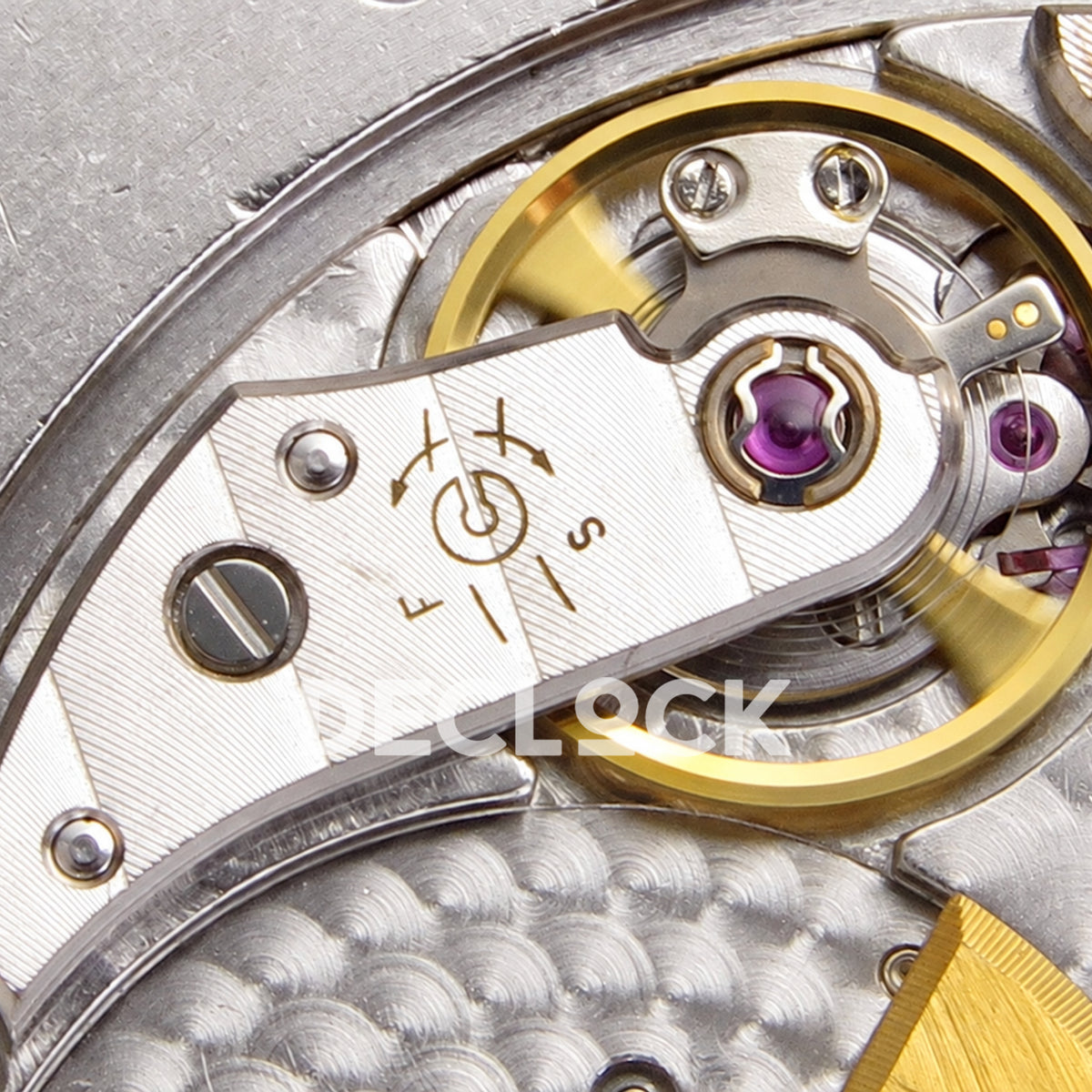 Patek Philippe Celestial 6104/13P-010 PPF replica with blue dial and green stone bezel — balance wheel macro