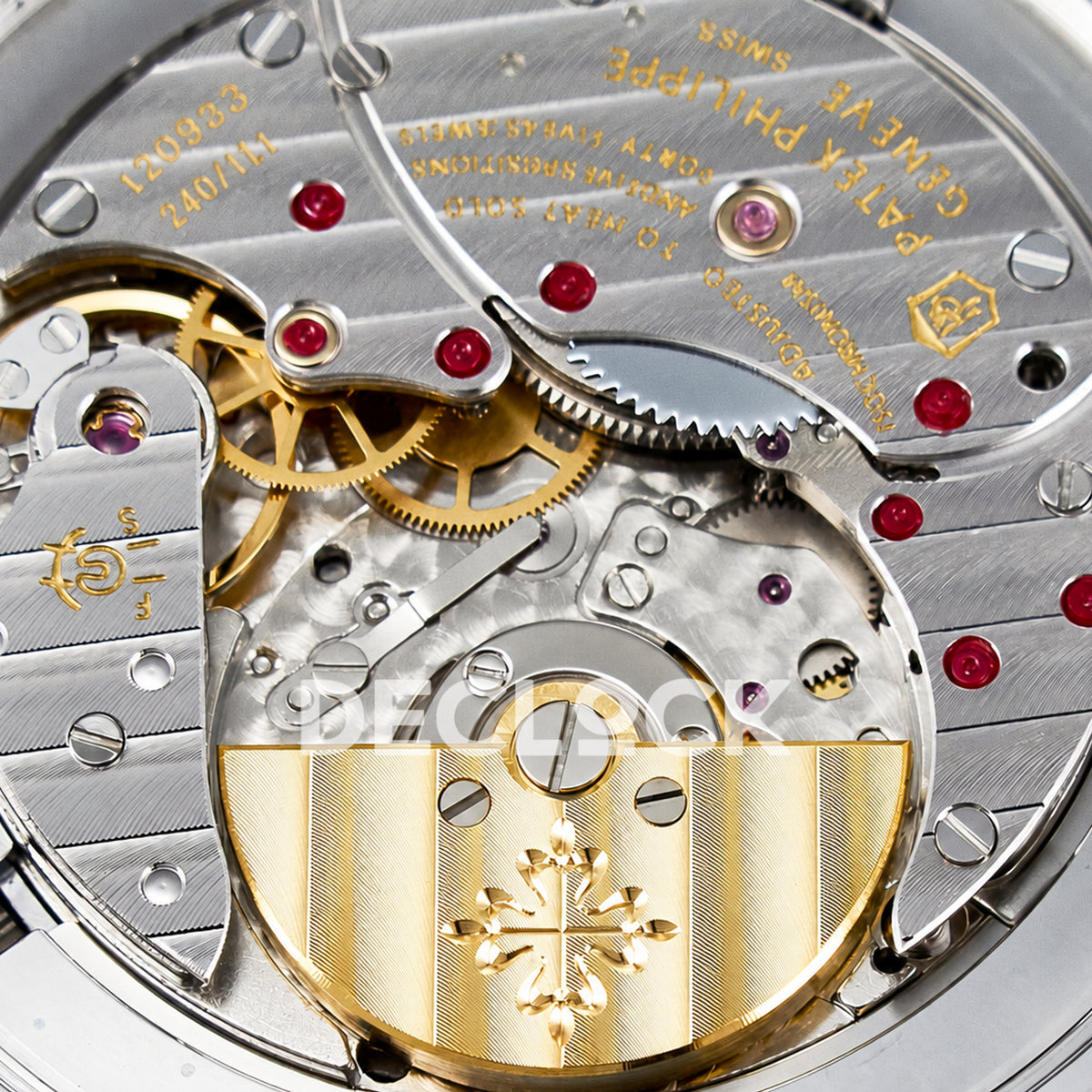 Patek Philippe Celestial Moon Age YLF replica with blue dial and stone-set bezel — caliber detail