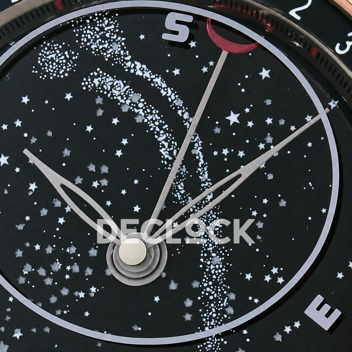 Patek Philippe Celestial Moon Age YLF replica with black dial and rose-gold-tone case — dial and bezel detail