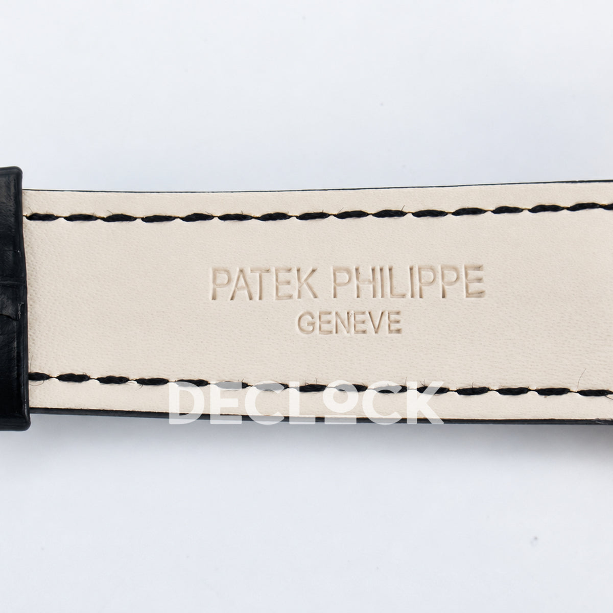 Patek Philippe Celestial Moon Age YLF replica with black dial and rose-gold-tone case — strap brand embossing