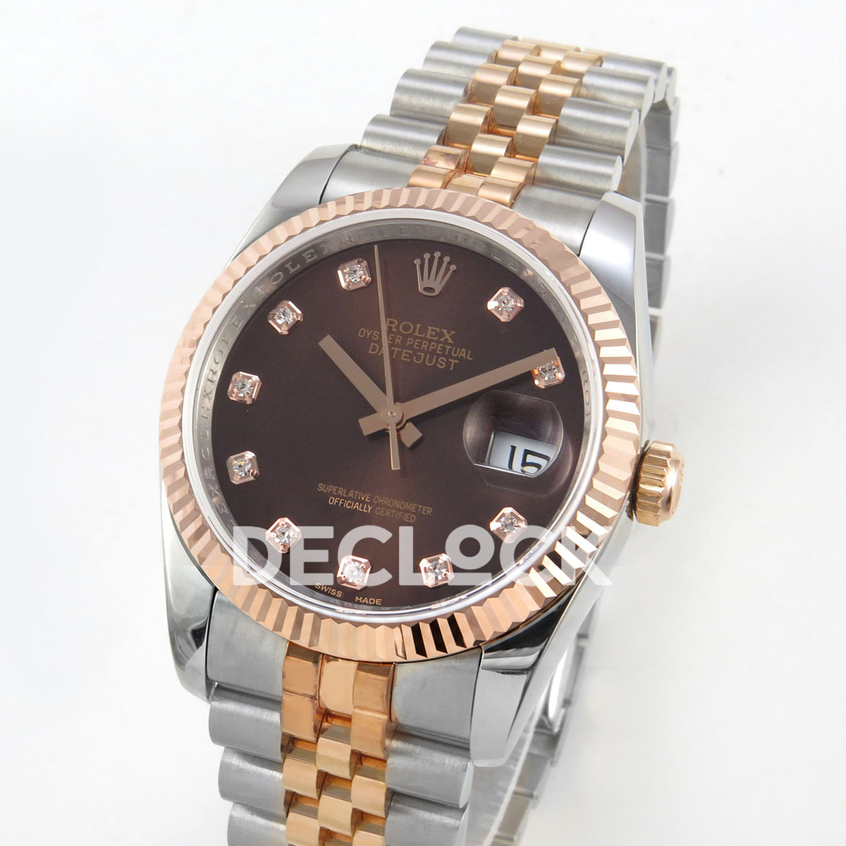 Rolex Datejust 31mm Brown Gem-Set Dial Rose Gold / Steel Jubilee GMF VR3135 - angled view