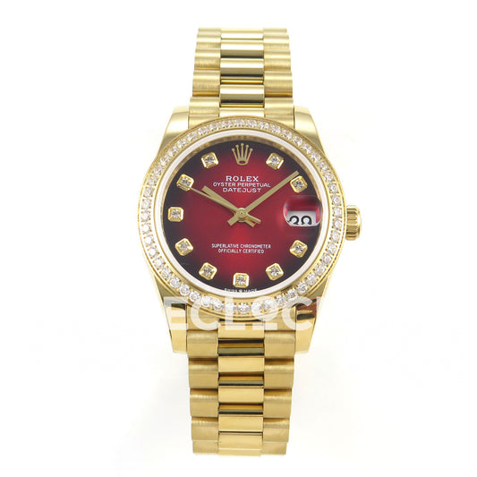 Rolex Datejust 31mm Red Ombre Dial Yellow Gold Tone President Gem Bezel GMF A2824 - front view