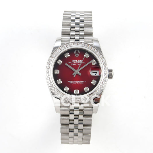 Rolex Datejust 31mm Red Ombre Dial Steel Jubilee Gem Bezel GMF A2824 - front view