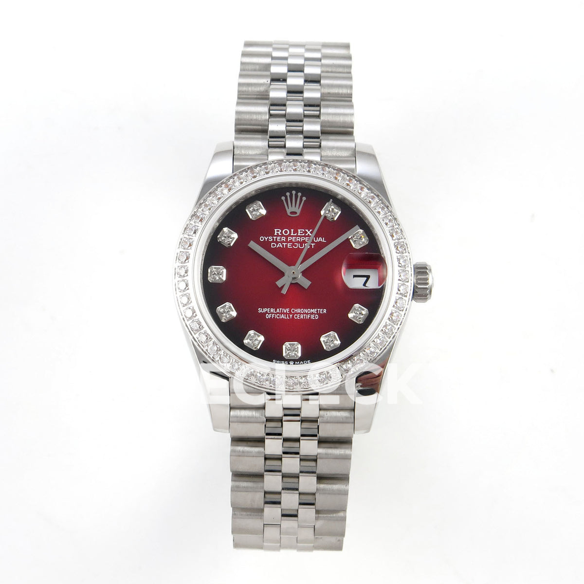 Rolex Datejust 31mm Red Ombre Dial Steel Jubilee Gem Bezel GMF A2824 - front view