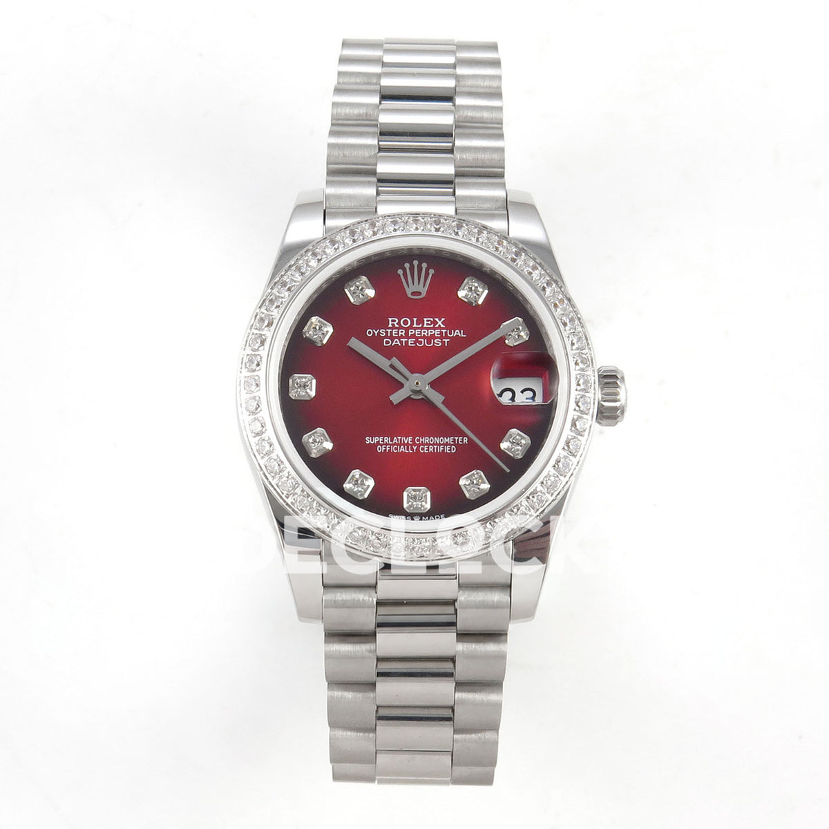 Rolex Datejust 31mm Red Ombre Dial Steel President Gem Bezel GMF A2824 - front view