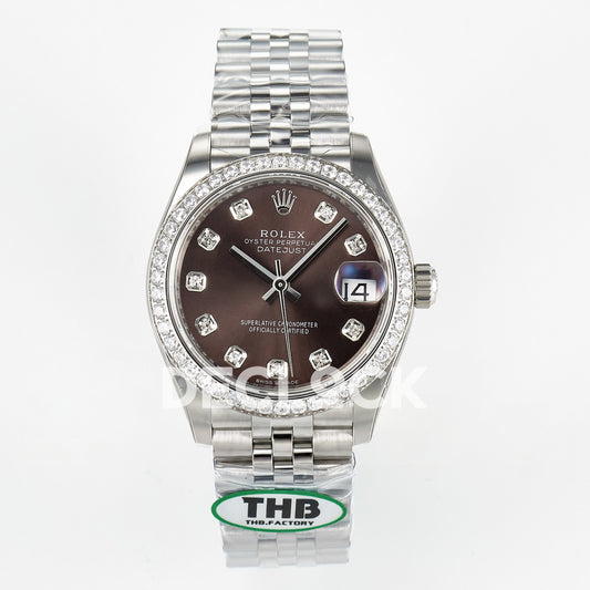 Rolex Datejust 31mm 278384RBR Brown Gem-Set Dial Steel Jubilee Gem Bezel THBF HZ2236 - front view