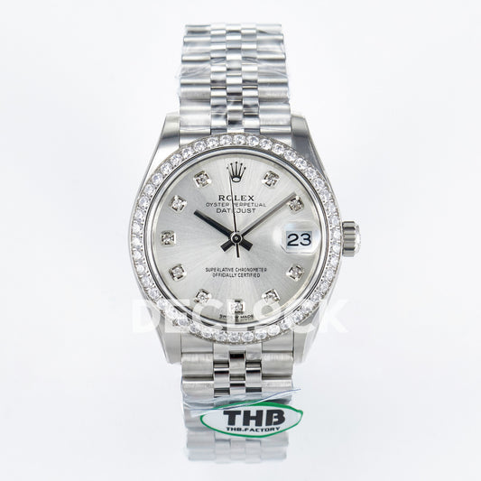 Rolex Datejust 31mm 278384RBR Silver Gem-Set Dial Steel Jubilee Gem Bezel THBF HZ2236 - front view