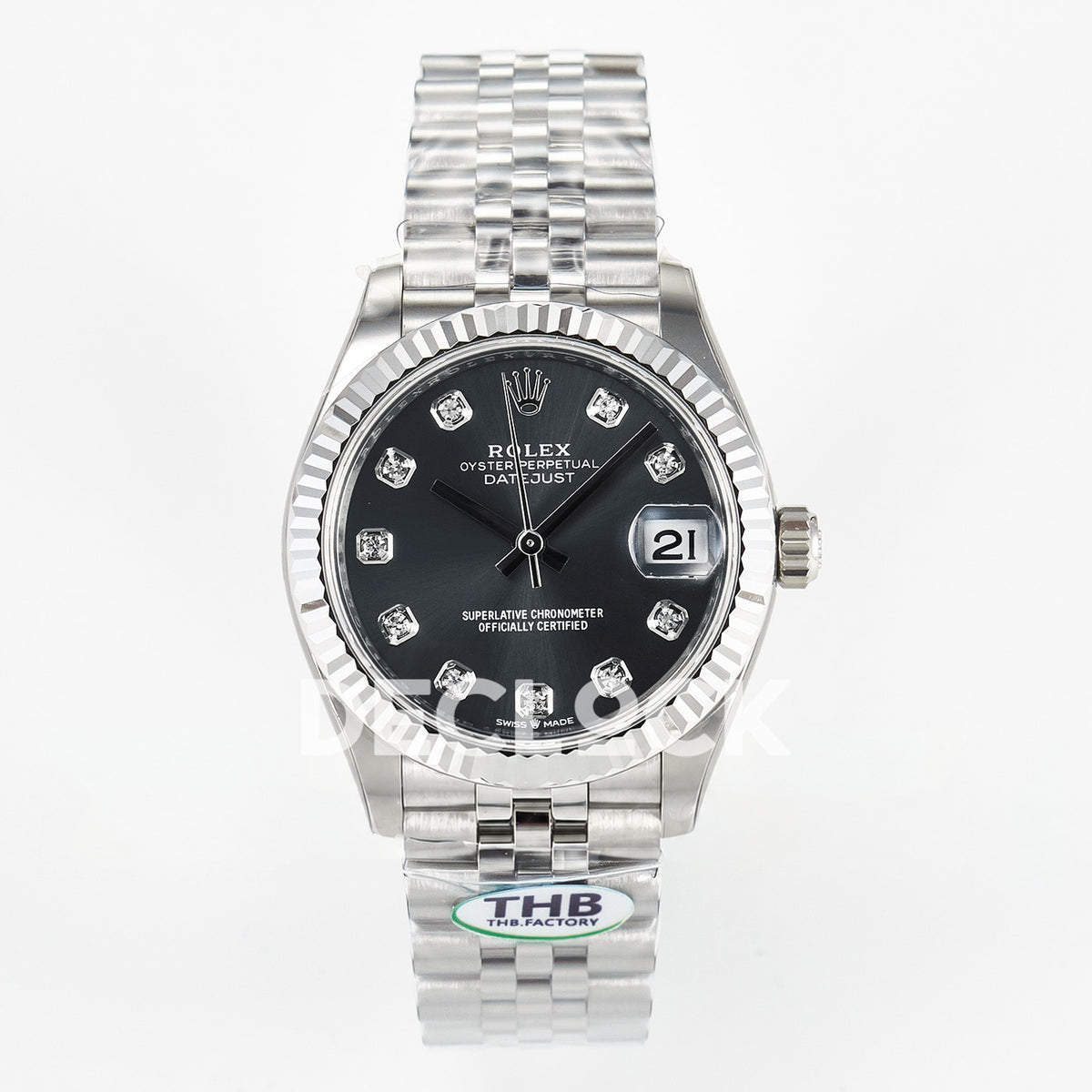 Rolex Datejust 31mm 278274 Black Gem-Set Dial Steel Jubilee THBF HZ2236 - front view