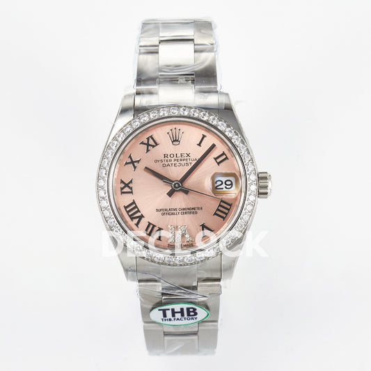 Rolex Datejust 31mm Rose Roman Dial Steel Oyster Gem Bezel THBF HZ2236 - front view