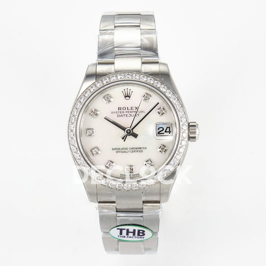 Rolex Datejust 31mm 278384RBR White MOP Dial Steel Oyster Gem Bezel THBF HZ2236 - front view
