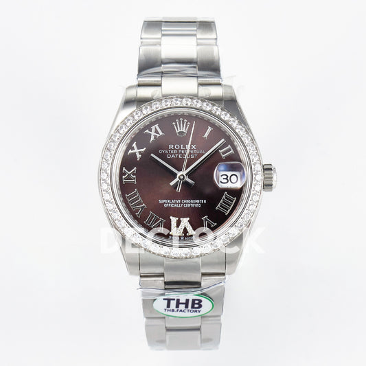 Rolex Datejust 31mm Brown Roman Dial Steel Oyster Gem Bezel THBF HZ2236 - front view