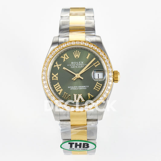 Rolex Datejust 31mm 278383RBR Green Roman Dial Yellow Gold / Steel Oyster Gem Bezel THBF HZ2236 - front view