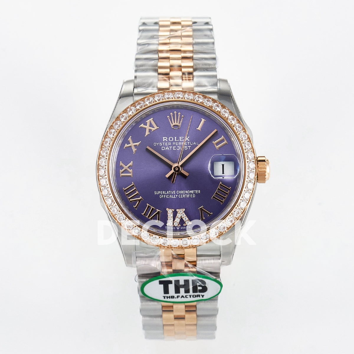 Rolex Datejust 31mm Purple Roman Dial Rose Gold / Steel Jubilee Gem Bezel THBF HZ2236 - front view