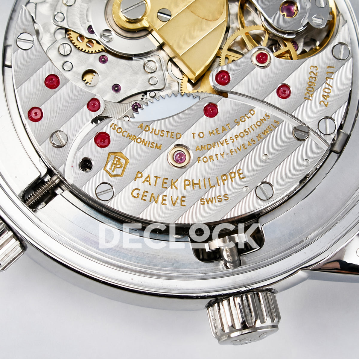 Patek Philippe Celestial Moon Age YLF replica with blue dial and blue leather strap — movement engraving
