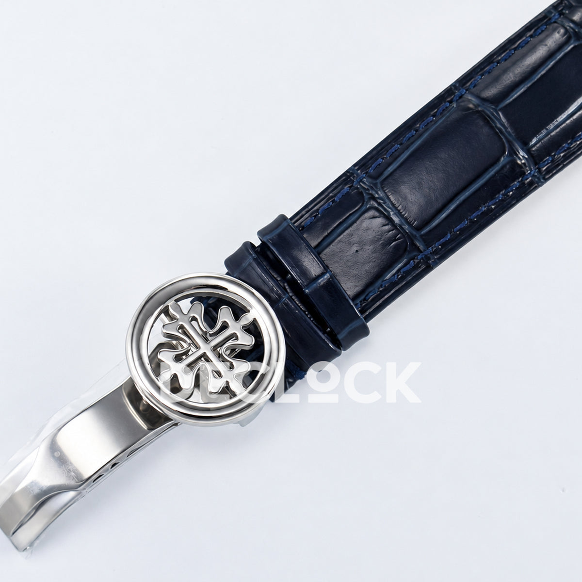Patek Philippe Celestial Moon Age YLF replica with blue dial and blue leather strap — folding clasp