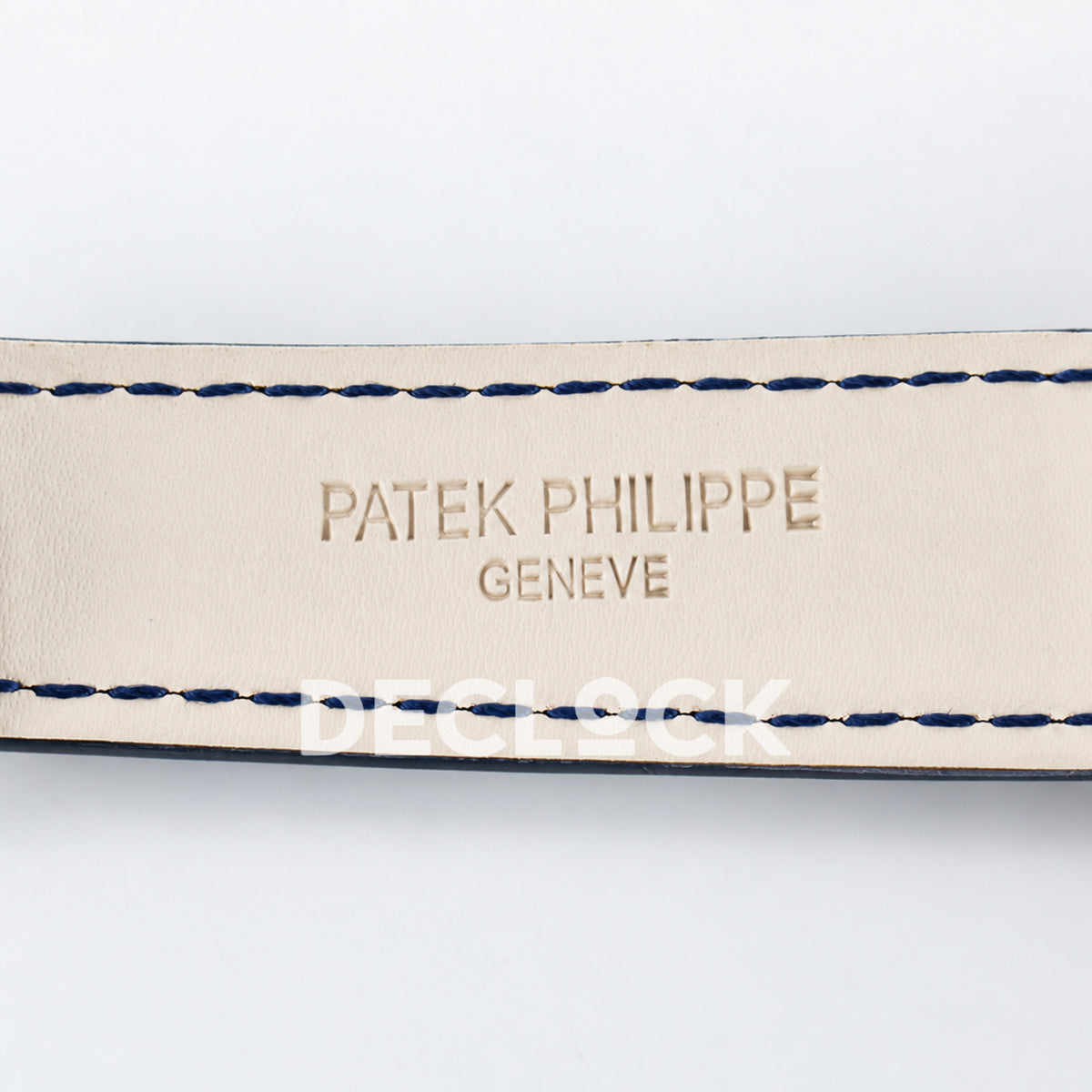 Patek Philippe Celestial Moon Age YLF replica with blue dial and blue leather strap — strap branding