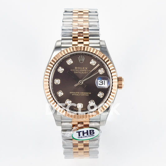 Rolex Datejust 31mm 278271 Brown Gem-Set Dial Rose Gold / Steel Jubilee THBF HZ2236 - front view