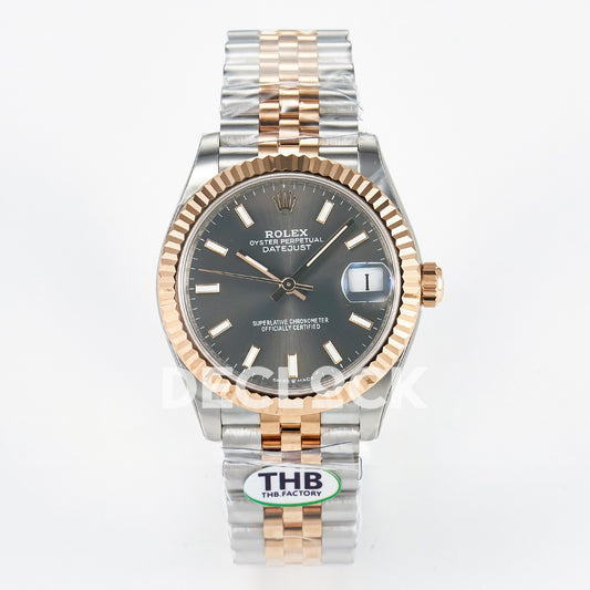 Rolex Datejust 31mm 278271 Gray Baton Dial Rose Gold / Steel Jubilee THBF HZ2236 - front view