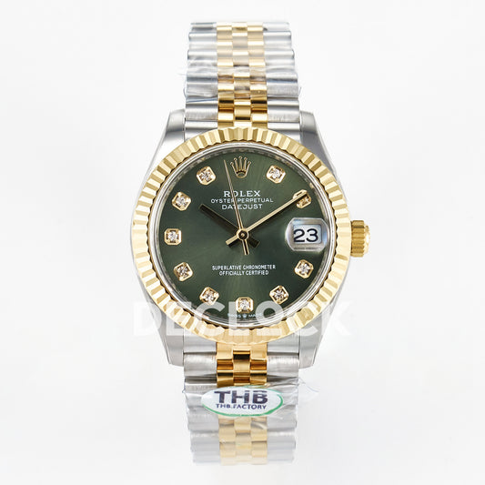 Rolex Datejust 31mm 278273 Green Gem-Set Dial Yellow Gold / Steel Jubilee THBF HZ2236 - front view