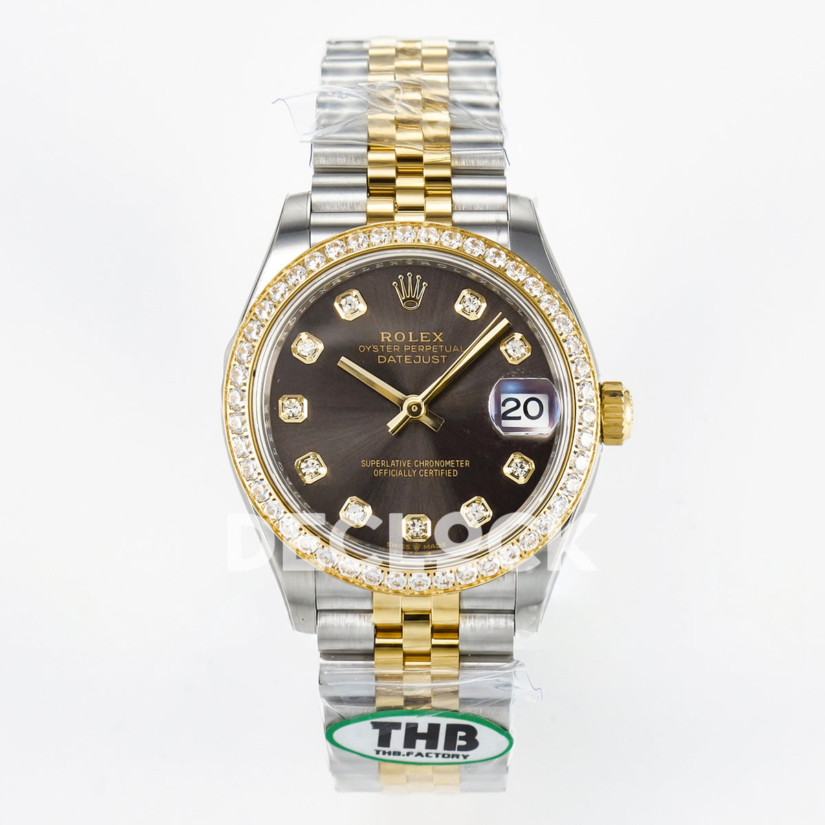 Rolex Datejust 31mm 278383RBR Brown Gem-Set Dial Yellow Gold / Steel Jubilee Gem Bezel THBF HZ2236 - front view