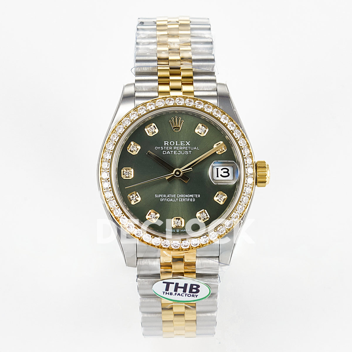 Rolex Datejust 31mm 278383RBR Green Gem-Set Dial Yellow Gold / Steel Jubilee Gem Bezel THBF HZ2236 - front view