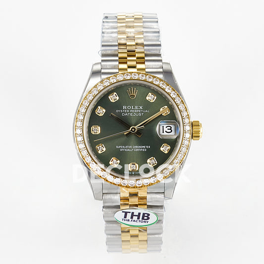 Rolex Datejust 31mm 278383RBR Green Gem-Set Dial Yellow Gold / Steel Jubilee Gem Bezel THBF HZ2236 - front view