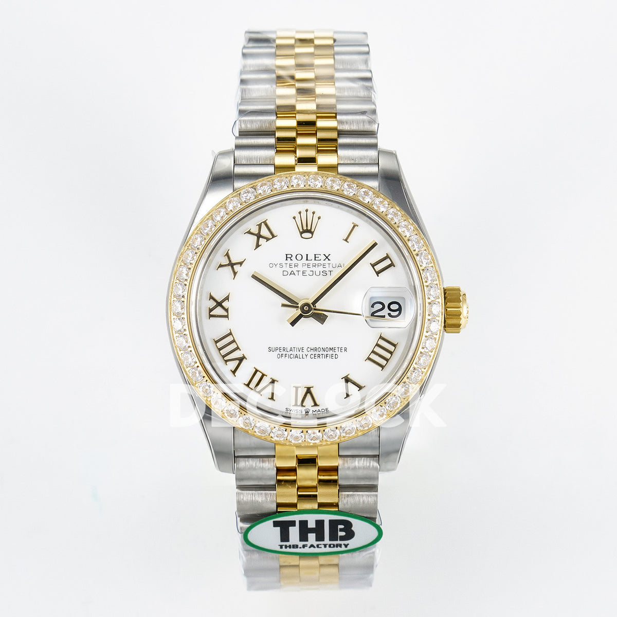 Rolex Datejust 31mm 278383RBR White Roman Dial Yellow Gold / Steel Jubilee Gem Bezel THBF HZ2236 - front view