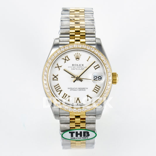 Rolex Datejust 31mm 278383RBR White Roman Dial Yellow Gold / Steel Jubilee Gem Bezel THBF HZ2236 - front view