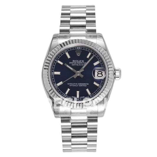 Rolex Datejust 31mm Blue Baton Dial Steel President A2824 - front view