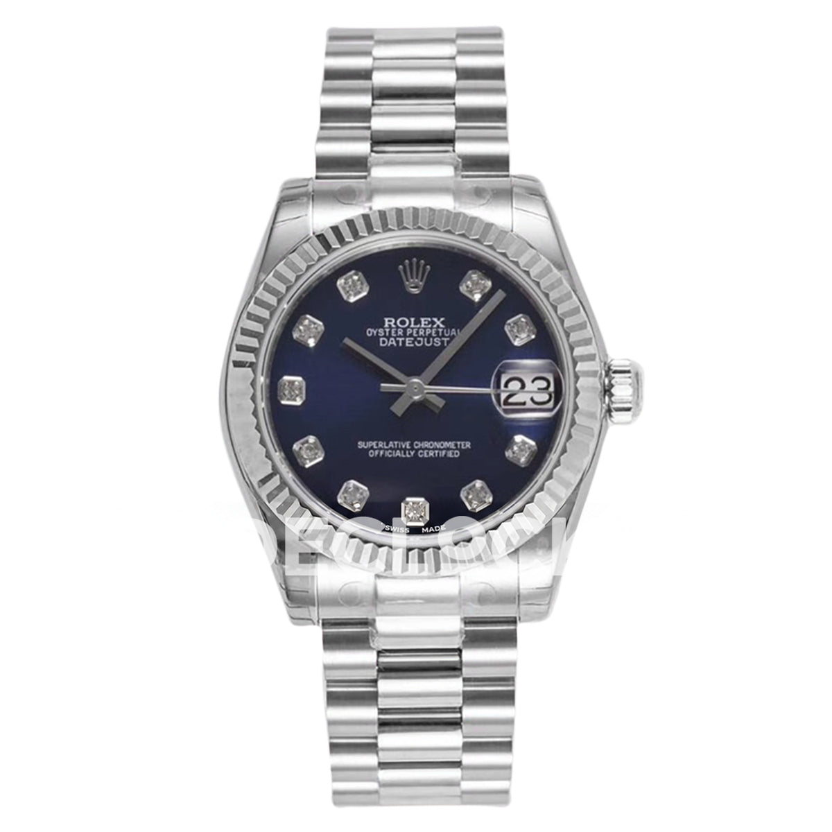 Rolex Datejust 31mm Blue Gem-Set Dial Steel President A2824 - front view