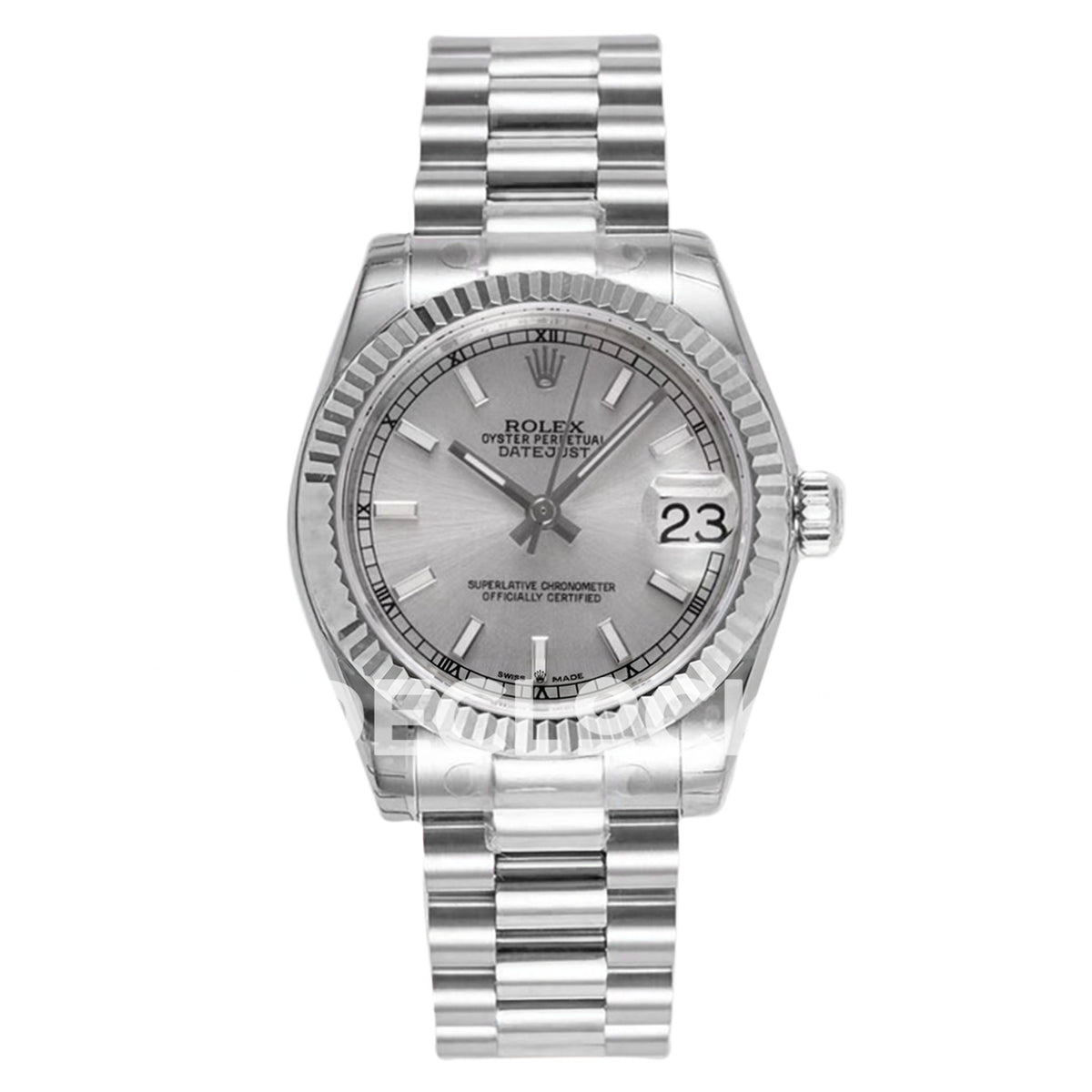 Rolex Datejust 31mm Silver Baton Dial Steel President A2824 - front view