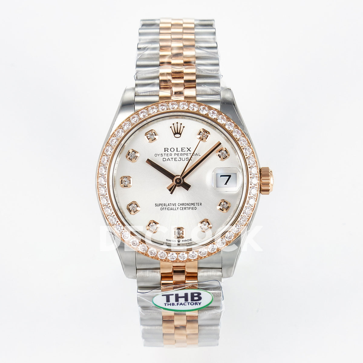 Rolex Datejust 31mm White Gem-Set Dial Rose Gold / Steel Jubilee Gem Bezel THBF HZ2236 - front view