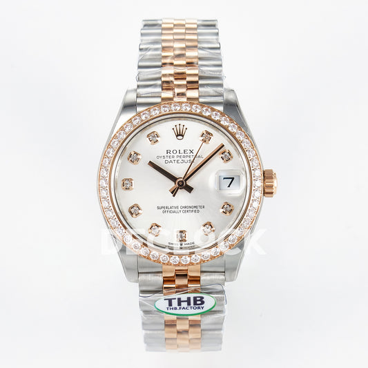 Rolex Datejust 31mm White Gem-Set Dial Rose Gold / Steel Jubilee Gem Bezel THBF HZ2236 - front view