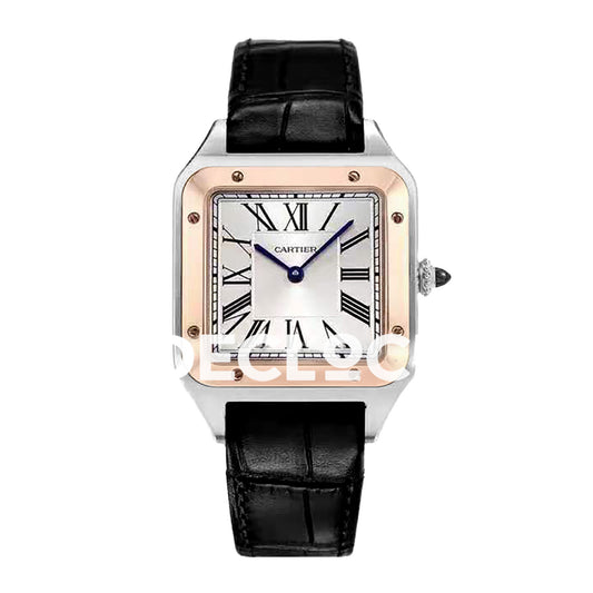 Cartier Santos-Dumont (Large) White Dial in Rose Gold on Brown Leather Strap Replica Watch